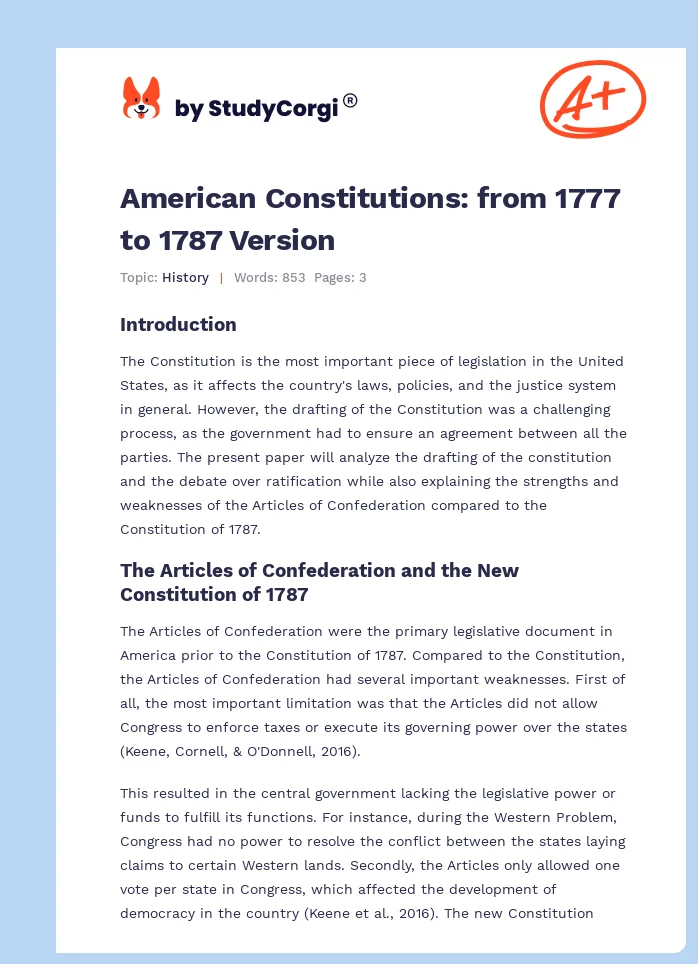 American Constitutions: from 1777 to 1787 Version. Page 1