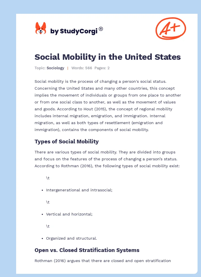 Social Mobility in the United States. Page 1