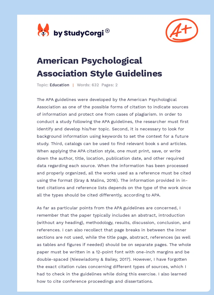 American Psychological Association Style Guidelines. Page 1