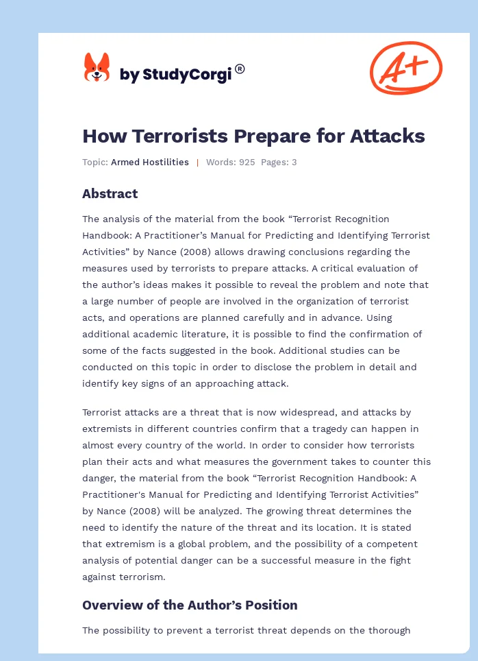 How Terrorists Prepare for Attacks. Page 1