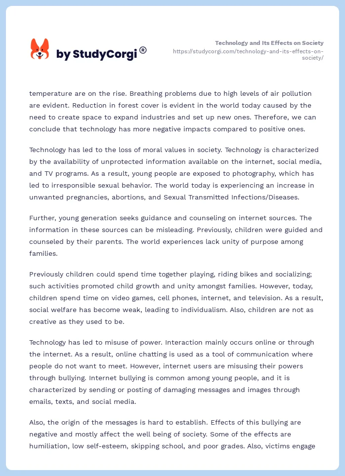 Technology and Its Effects on Society. Page 2