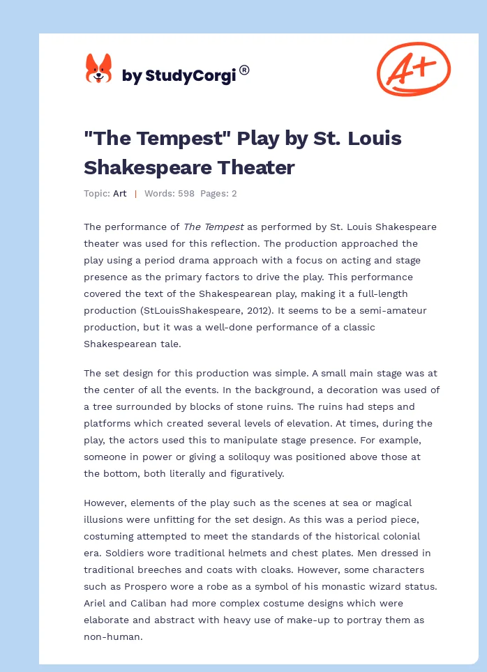 "The Tempest" Play by St. Louis Shakespeare Theater. Page 1