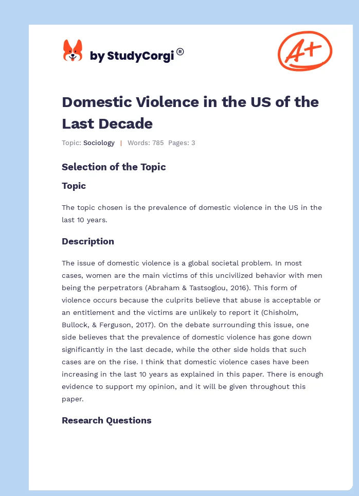 Domestic Violence in the US of the Last Decade. Page 1