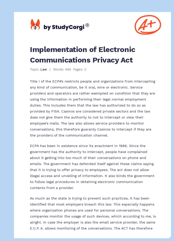 Implementation of Electronic Communications Privacy Act. Page 1