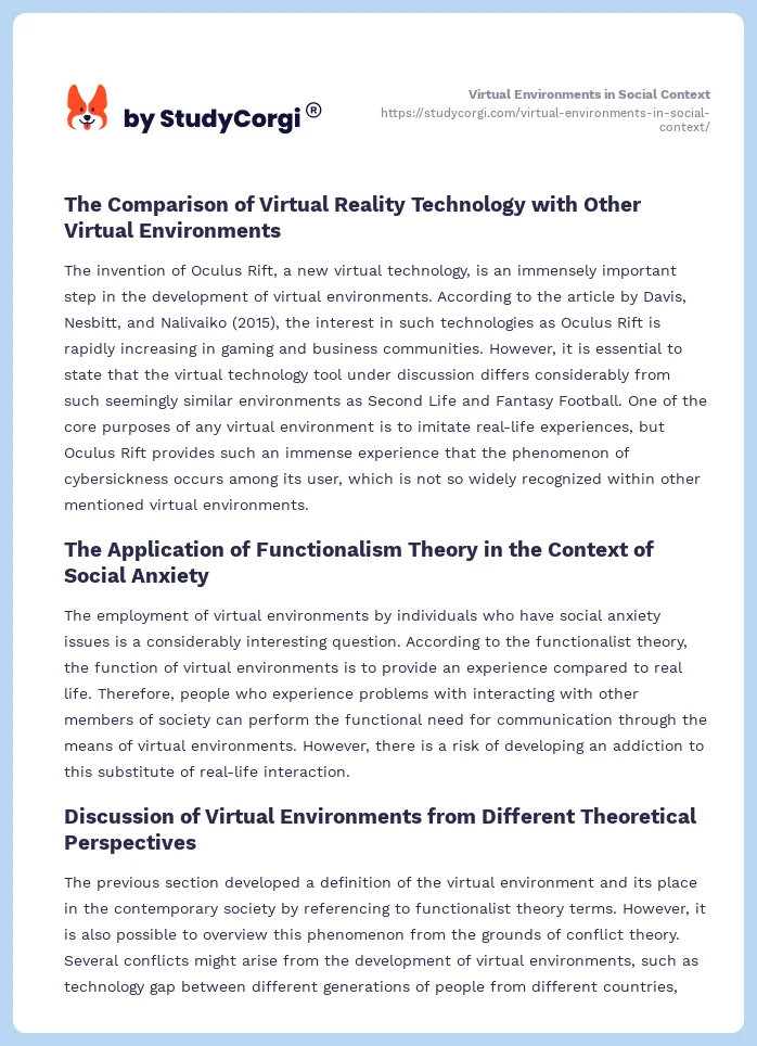 Virtual Environments in Social Context. Page 2
