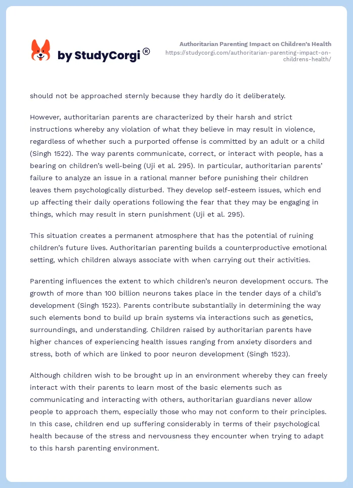 Authoritarian Parenting Impact on Children’s Health. Page 2