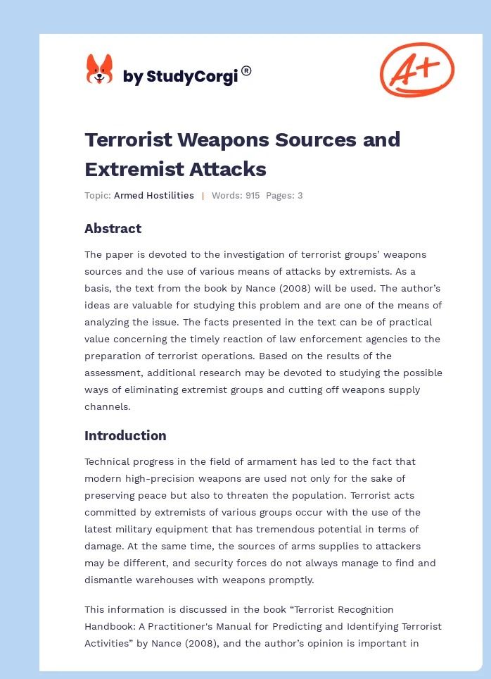Terrorist Weapons Sources and Extremist Attacks. Page 1