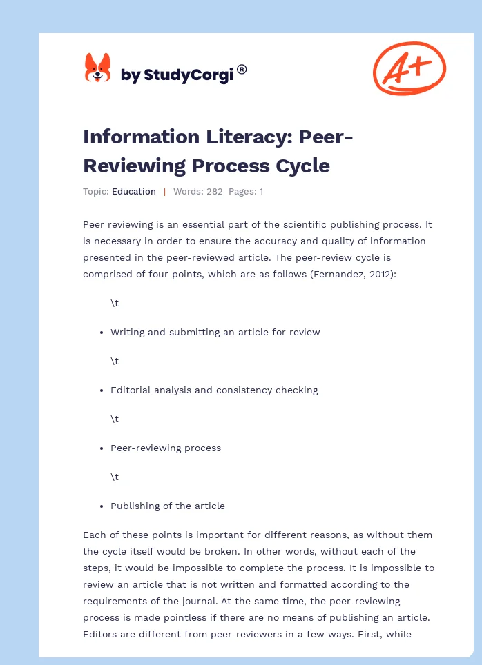 Information Literacy: Peer-Reviewing Process Cycle. Page 1