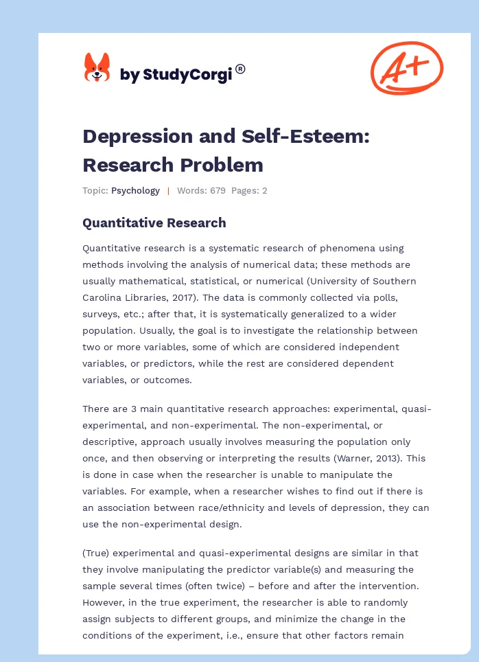 Depression and Self-Esteem: Research Problem. Page 1