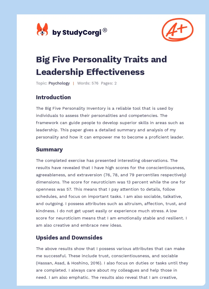 Big Five Personality Traits and Leadership Effectiveness. Page 1