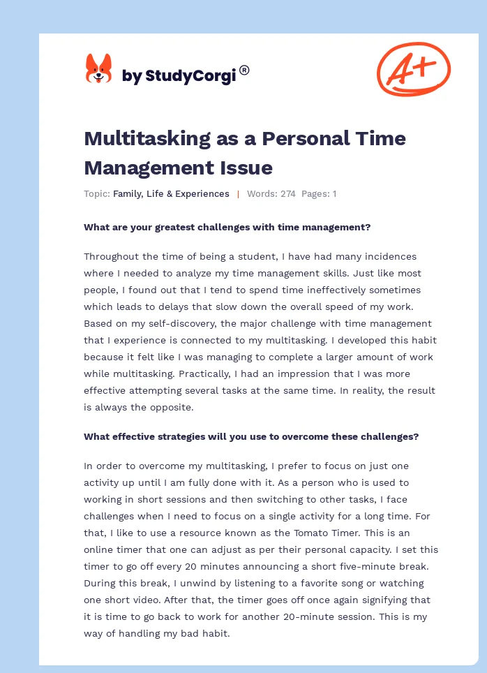 Multitasking as a Personal Time Management Issue. Page 1