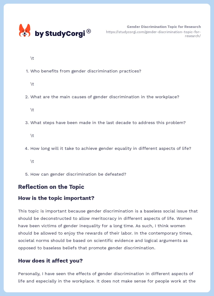 Gender Discrimination Topic for Research. Page 2