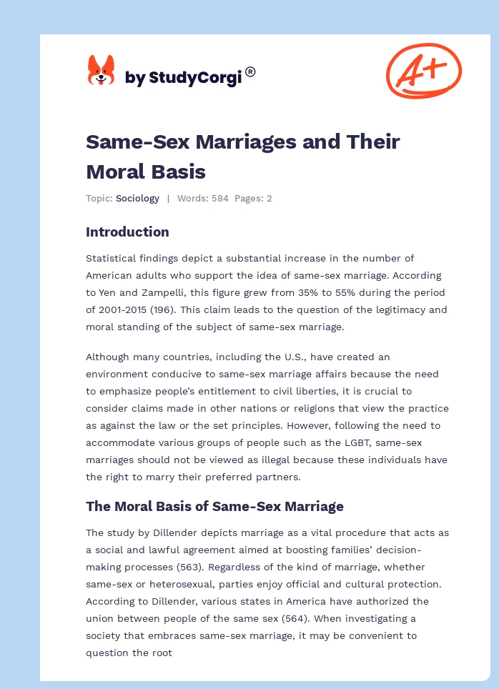 Same-Sex Marriages and Their Moral Basis. Page 1