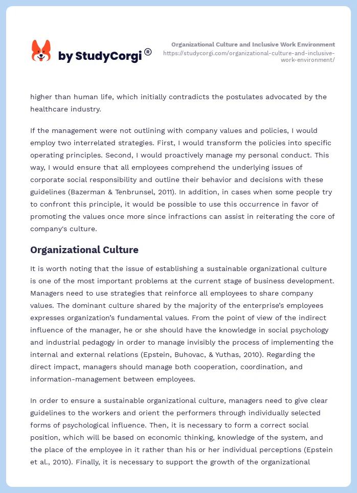 Organizational Culture and Inclusive Work Environment. Page 2