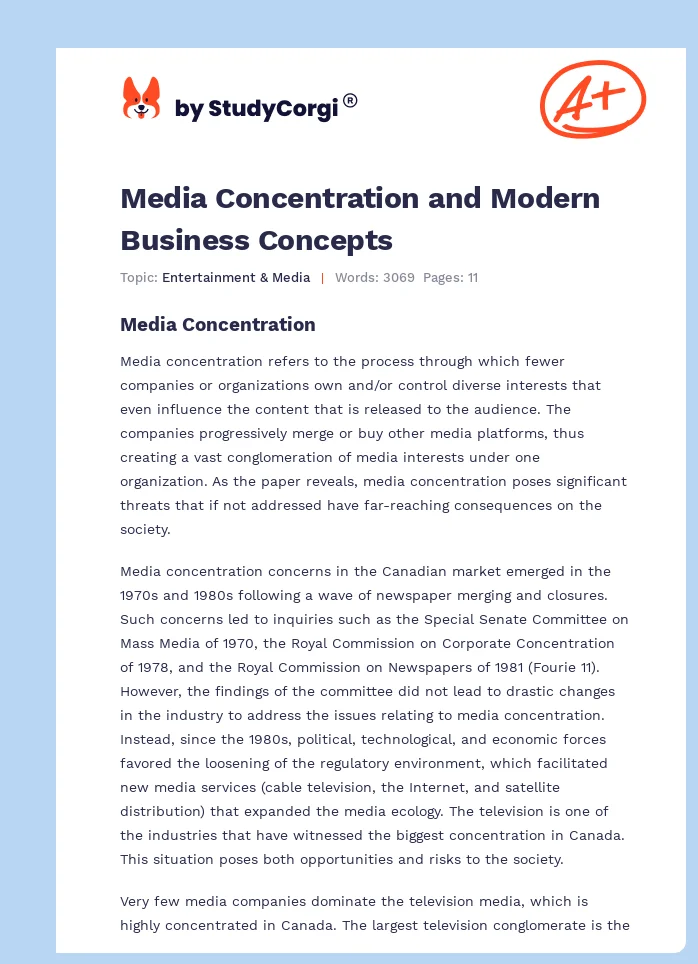 Media Concentration and Modern Business Concepts. Page 1