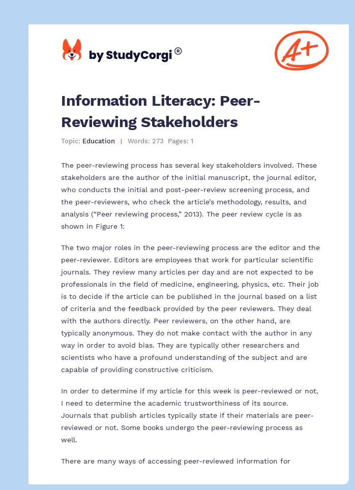 Information Literacy: Peer-Reviewing Stakeholders. Page 1