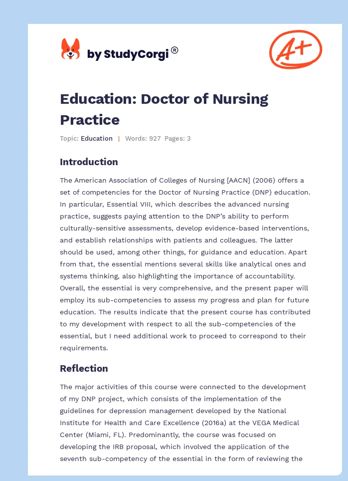 Education: Doctor of Nursing Practice. Page 1