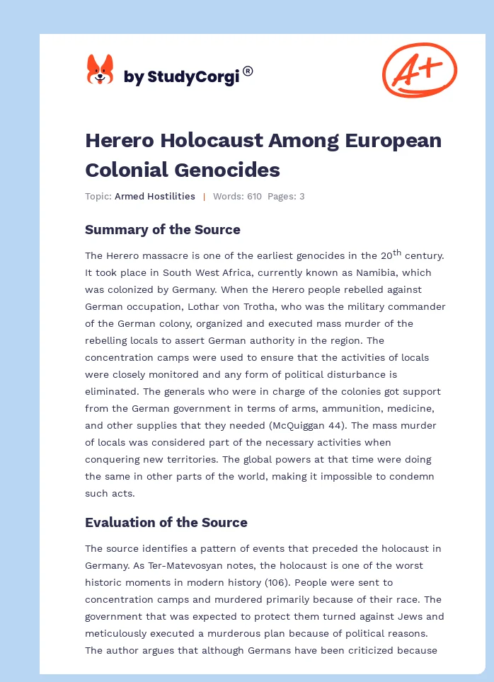 Herero Holocaust Among European Colonial Genocides. Page 1