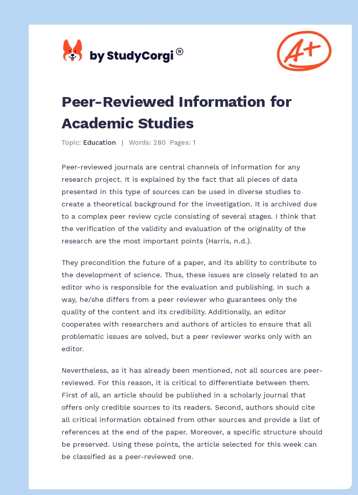 Peer-Reviewed Information for Academic Studies. Page 1