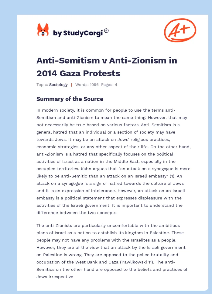 Anti-Semitism v Anti-Zionism in 2014 Gaza Protests. Page 1