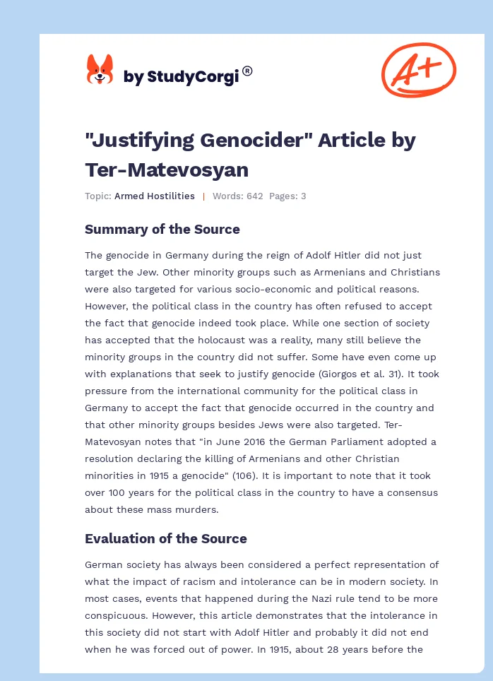 "Justifying Genocider" Article by Ter-Matevosyan. Page 1