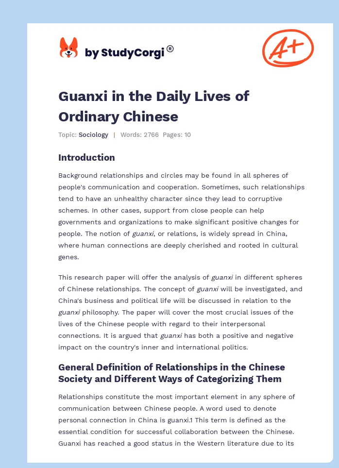 Guanxi in the Daily Lives of Ordinary Chinese. Page 1