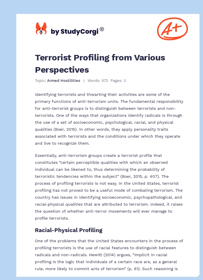 Terrorist Profiling from Various Perspectives. Page 1