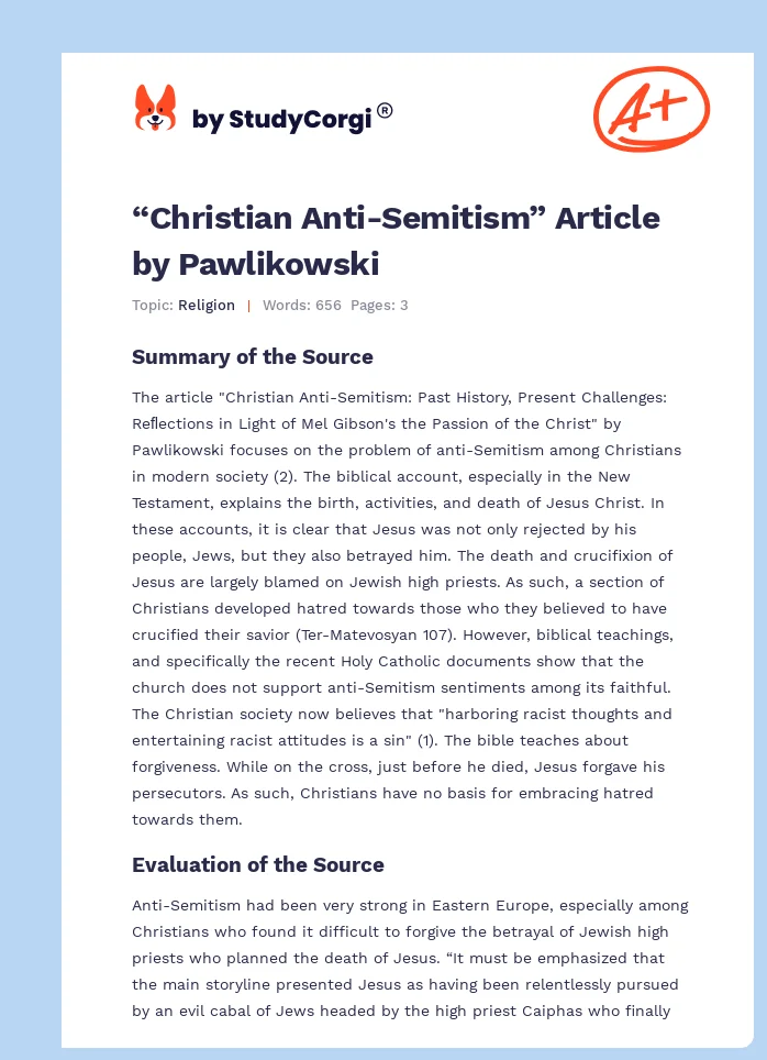 “Christian Anti-Semitism” Article by Pawlikowski. Page 1