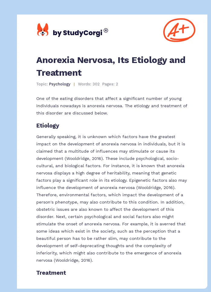 Anorexia Nervosa, Its Etiology and Treatment. Page 1