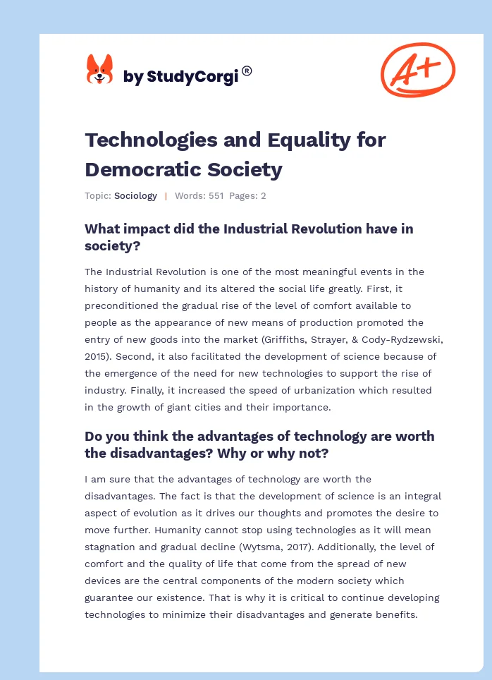 Technologies and Equality for Democratic Society. Page 1