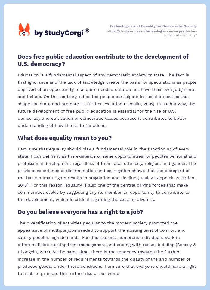 Technologies and Equality for Democratic Society. Page 2