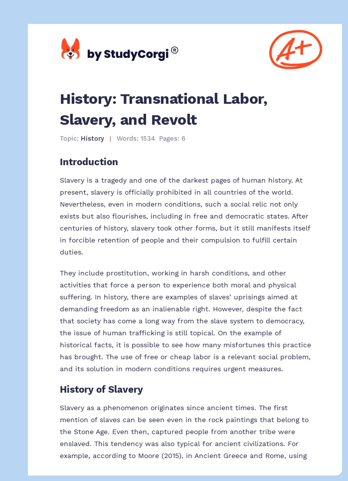 History: Transnational Labor, Slavery, and Revolt. Page 1