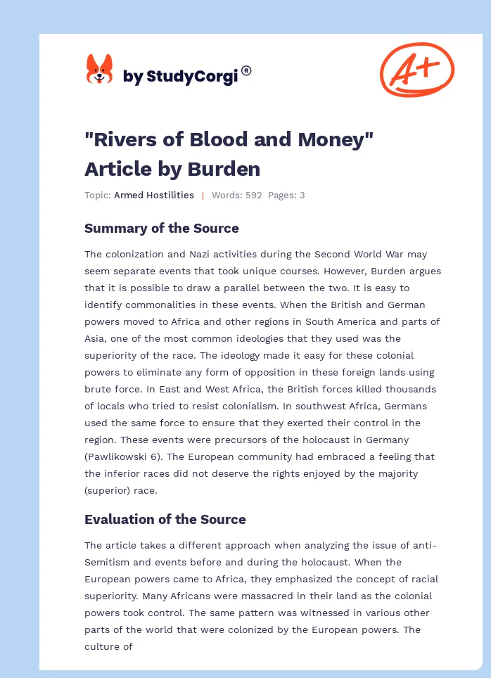 "Rivers of Blood and Money" Article by Burden. Page 1