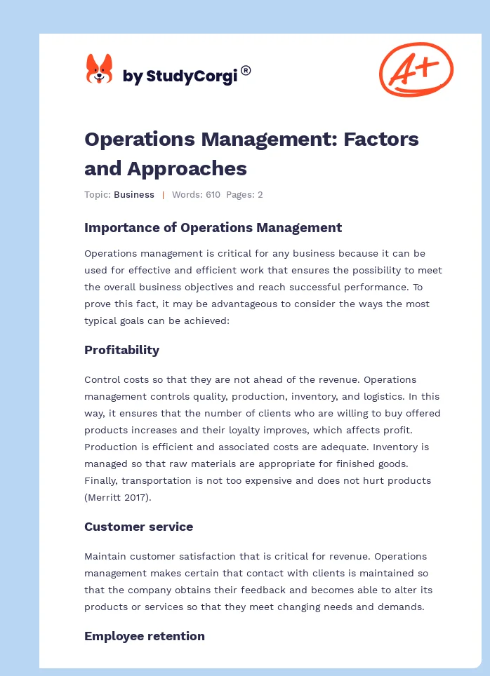Operations Management: Factors and Approaches. Page 1