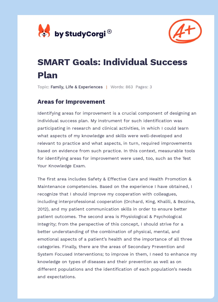 SMART Goals: Individual Success Plan. Page 1