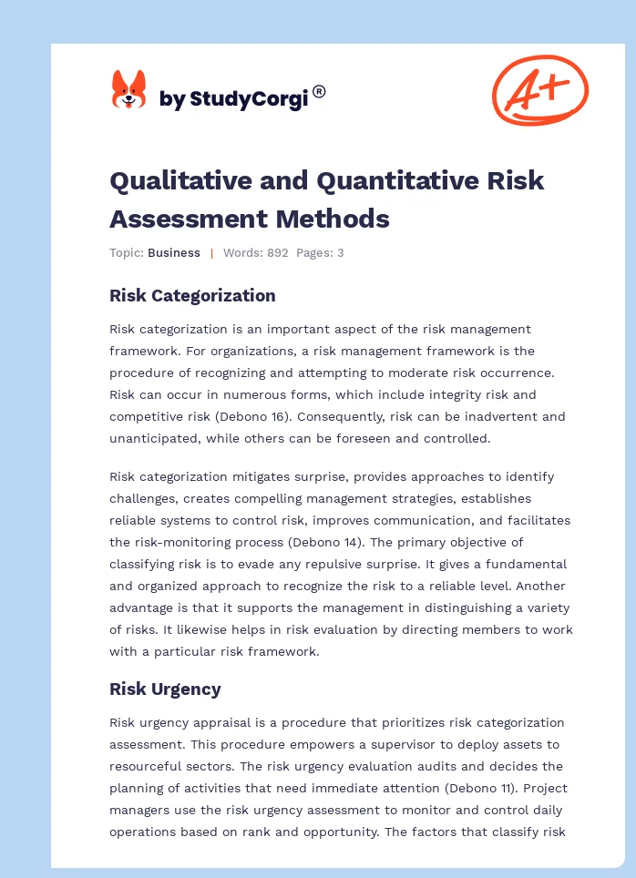 Qualitative and Quantitative Risk Assessment Methods. Page 1