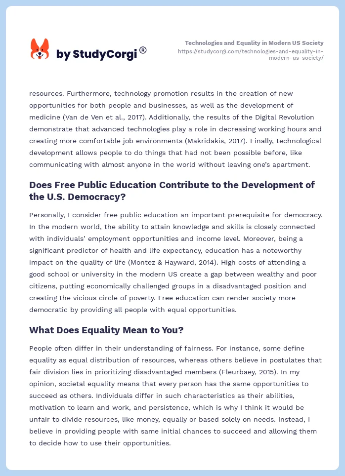 Technologies and Equality in Modern US Society. Page 2
