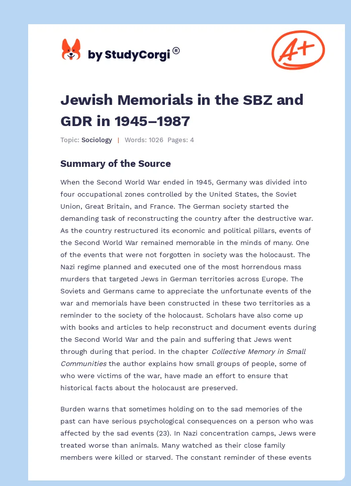 Jewish Memorials in the SBZ and GDR in 1945–1987. Page 1