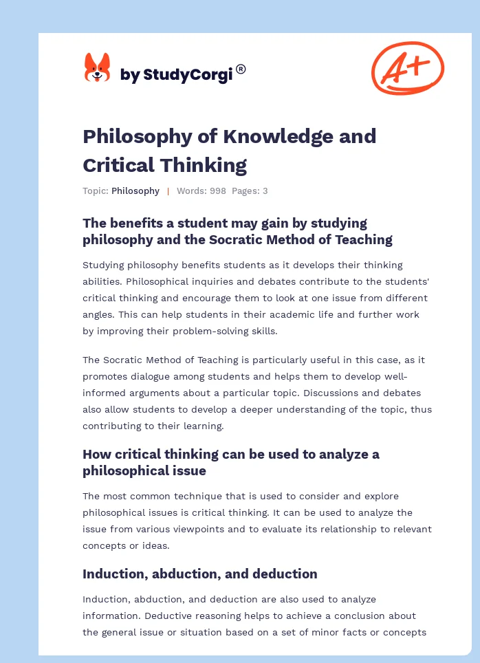 Philosophy of Knowledge and Critical Thinking. Page 1