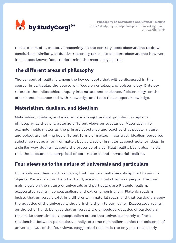 Philosophy of Knowledge and Critical Thinking. Page 2