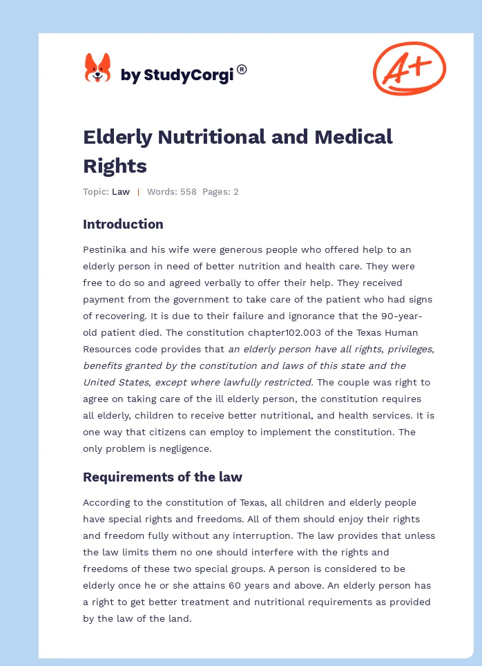 Elderly Nutritional and Medical Rights. Page 1