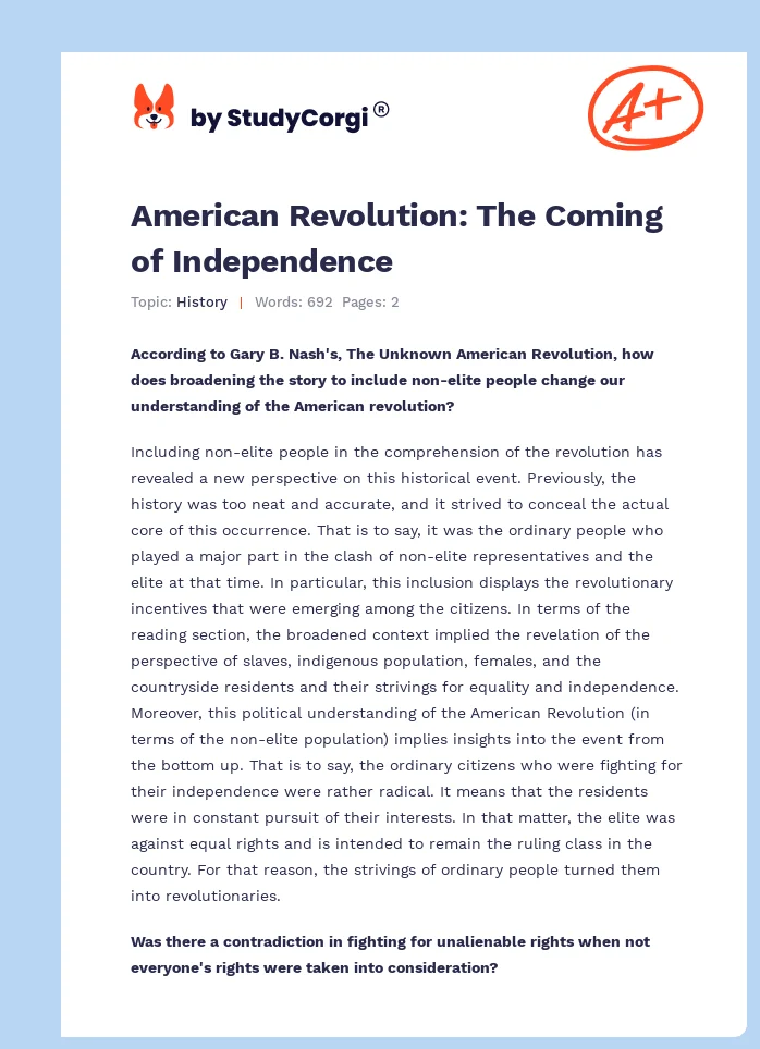 American Revolution: The Coming of Independence. Page 1