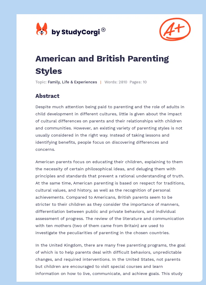 American and British Parenting Styles. Page 1