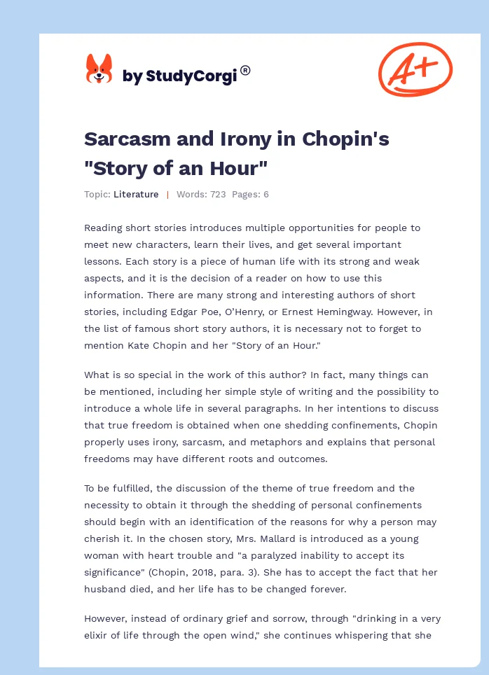 Sarcasm and Irony in Chopin's "Story of an Hour". Page 1