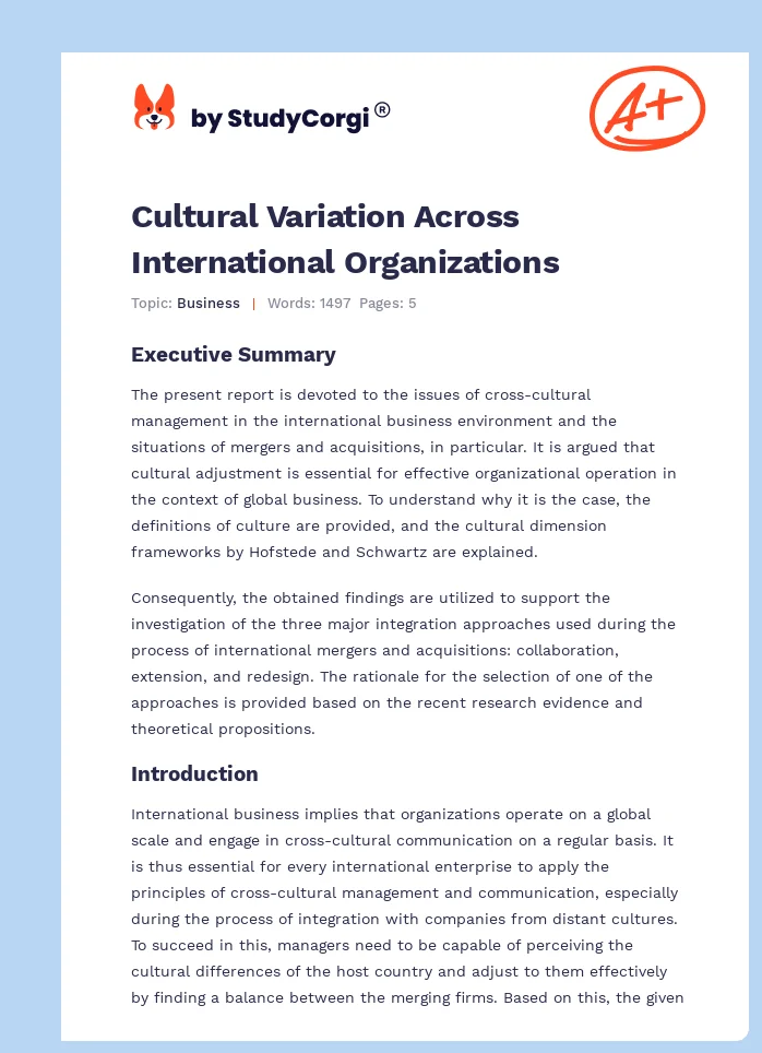 Cultural Variation Across International Organizations. Page 1