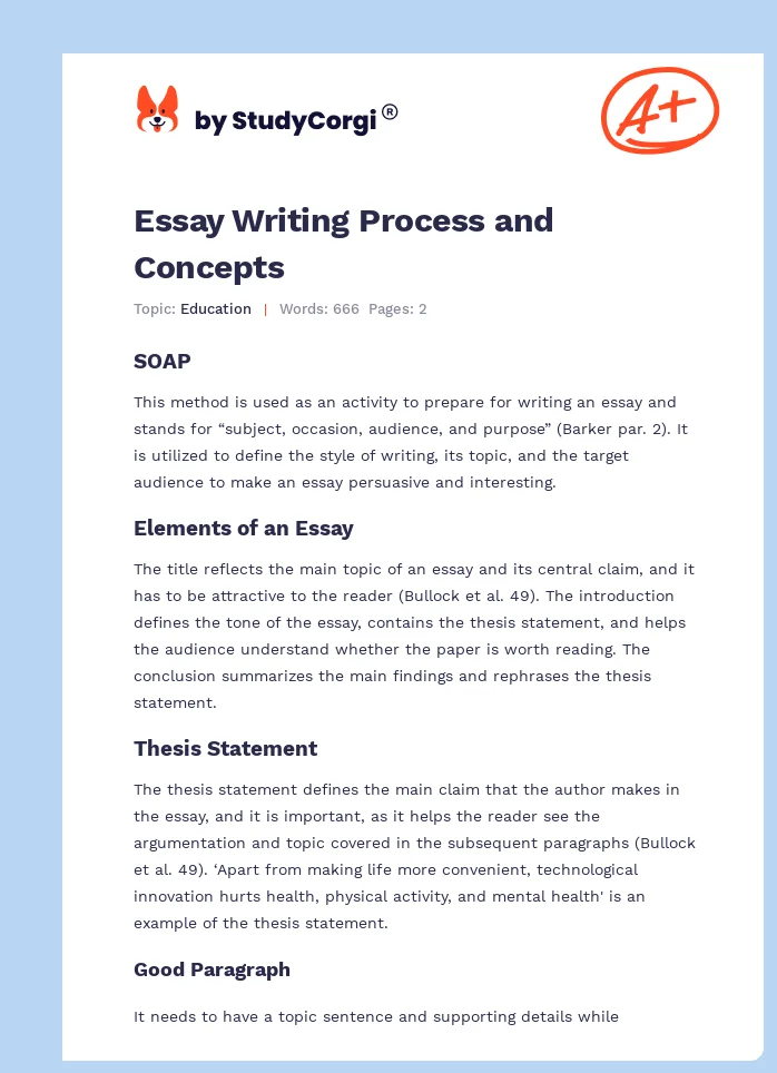 Essay Writing Process and Concepts. Page 1