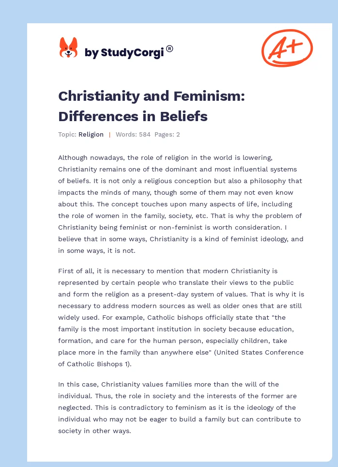 Christianity and Feminism: Differences in Beliefs. Page 1