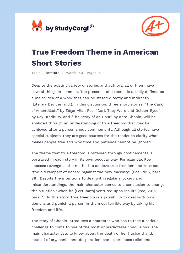 True Freedom Theme in American Short Stories. Page 1