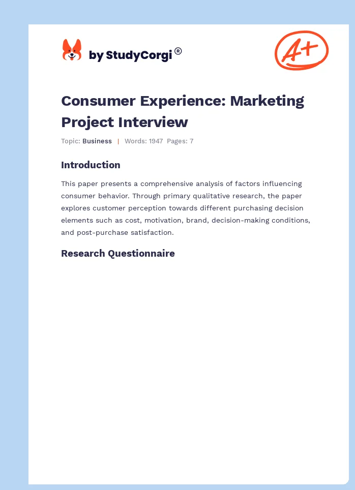 Consumer Experience: Marketing Project Interview. Page 1