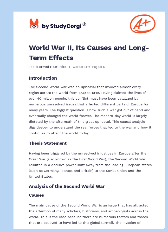 World War II, Its Causes and Long-Term Effects. Page 1